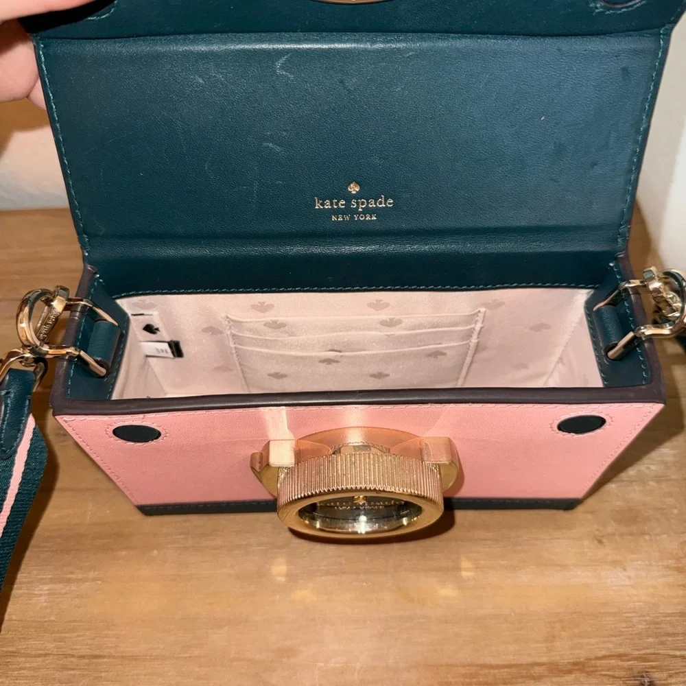 kate spade Pink and Black Camera-Style Crossbody with Gold Accent